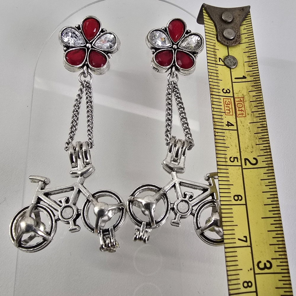 Silver Bicycle Earrings - image 2